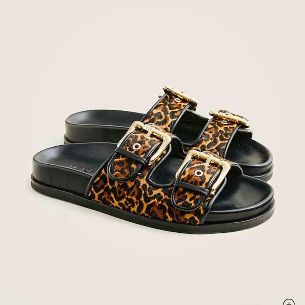 J. Crew Leather Leopard Slides Sandals size 9 NWT